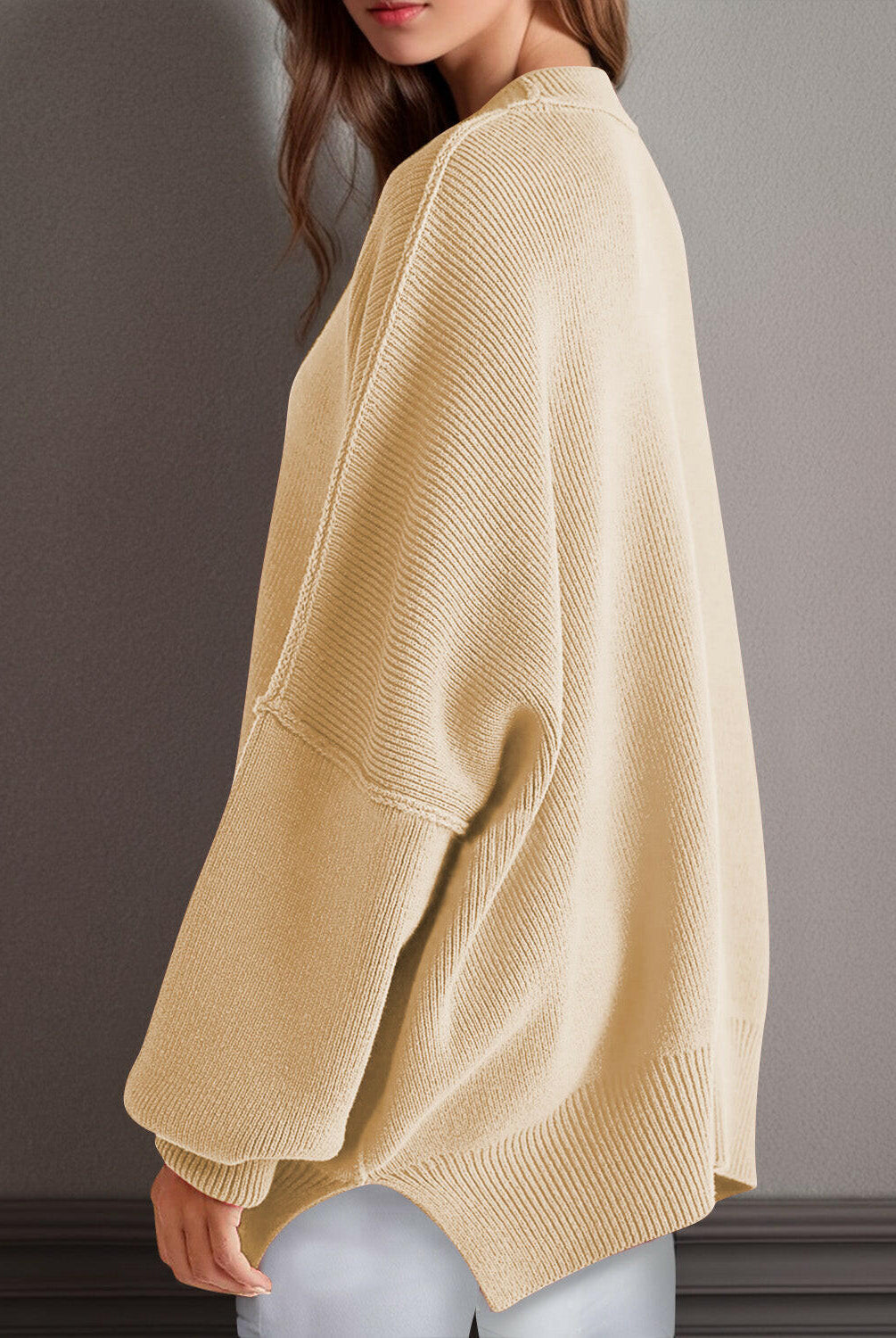 Double Take Side Slit Round Neck Long Sleeve Sweater-Sweaters-Krush Kandy, Women's Online Fashion Boutique Located in Phoenix, Arizona (Scottsdale Area)