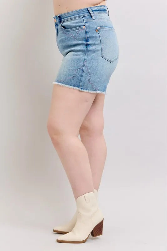 Judy Blue High Waist Western Embroidery Cut-Off Shorts-Denim-Krush Kandy, Women's Online Fashion Boutique Located in Phoenix, Arizona (Scottsdale Area)
