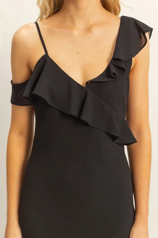 HYFVE Chiffon Ruffle Trim Midi Dress-Dresses-Krush Kandy, Women's Online Fashion Boutique Located in Phoenix, Arizona (Scottsdale Area)