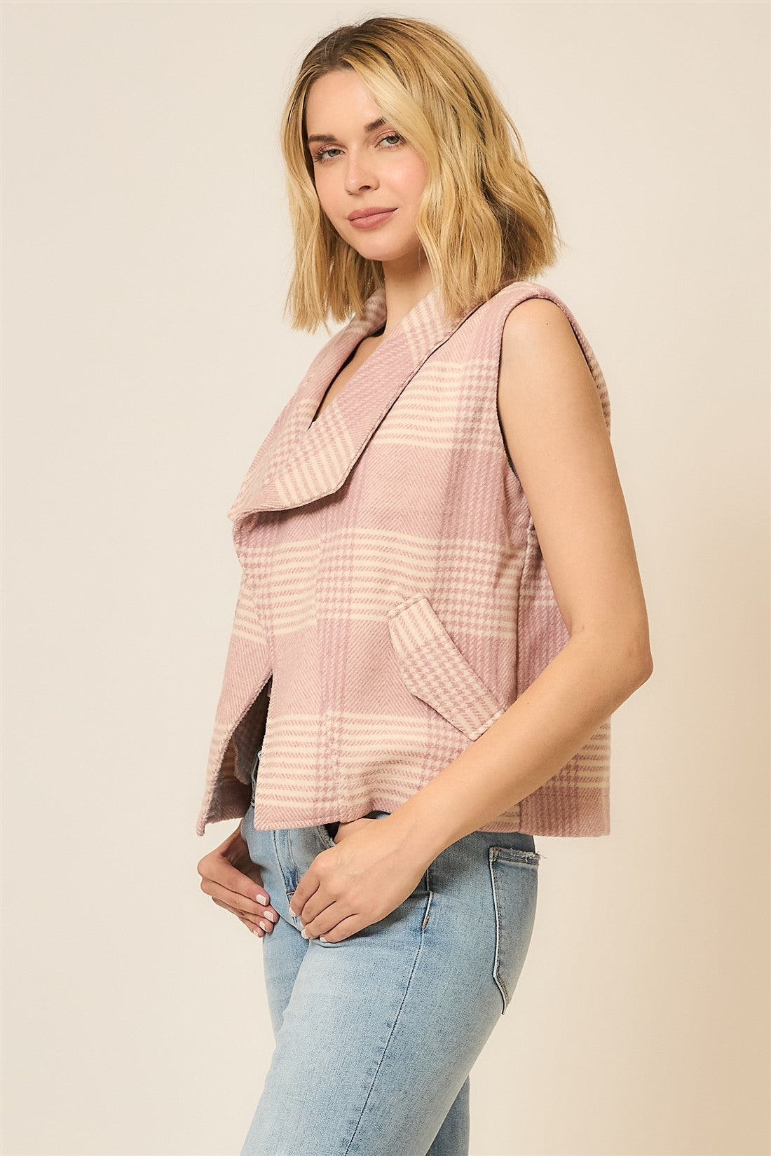 Plaid Open Front Sleeveless Jacket-Vests-Krush Kandy, Women's Online Fashion Boutique Located in Phoenix, Arizona (Scottsdale Area)