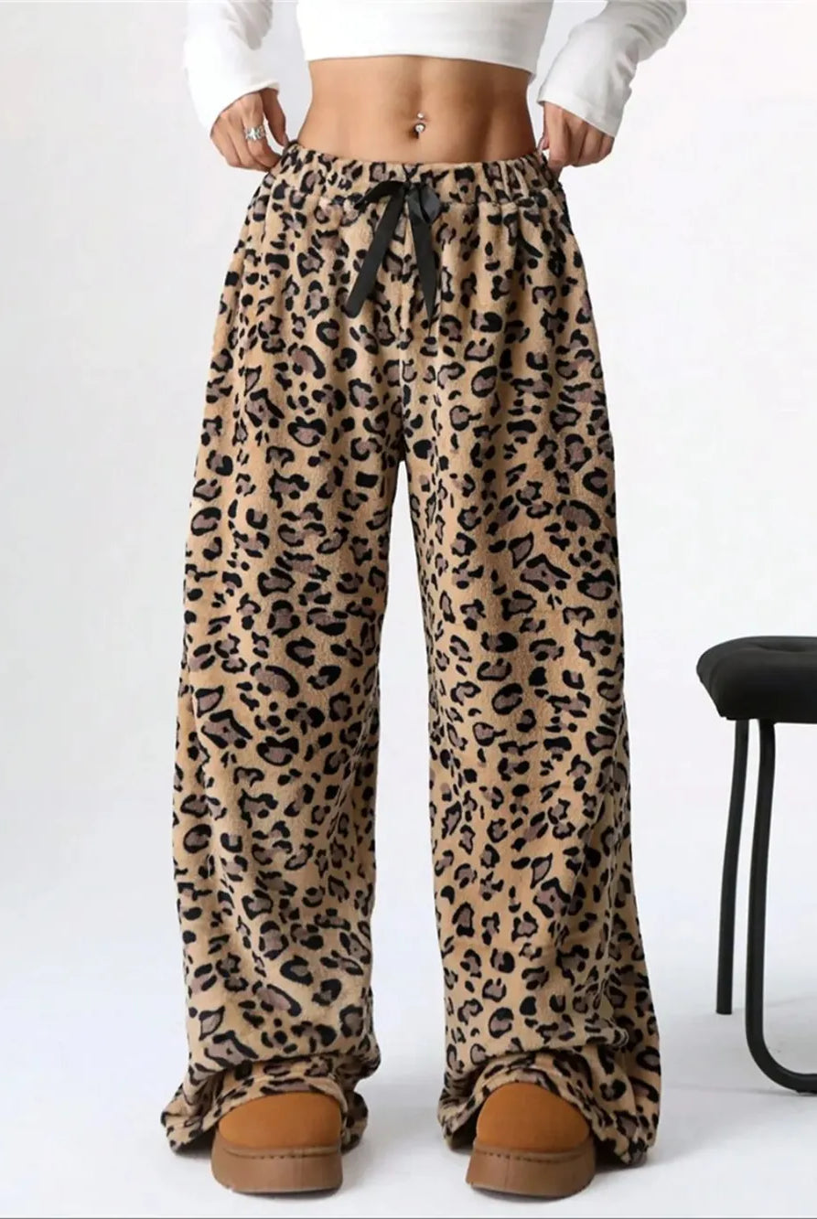 Leopard Wide Leg Plush Pants-Pants-Krush Kandy, Women's Online Fashion Boutique Located in Phoenix, Arizona (Scottsdale Area)