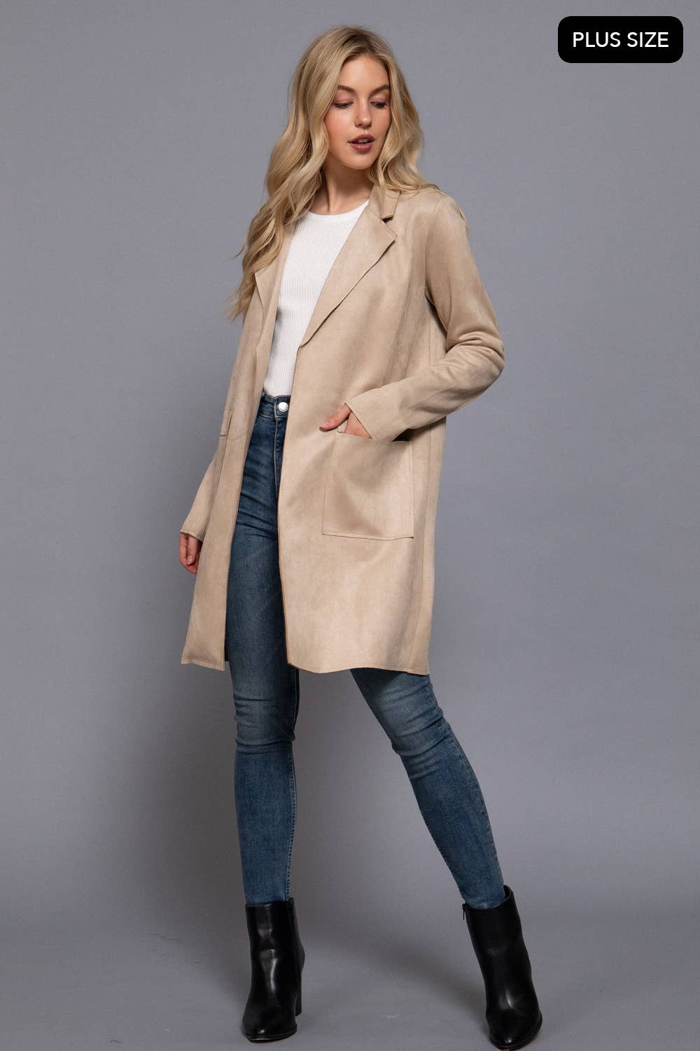 Plus Size Long Sleeve Faux Suede Jacket-Coats-Krush Kandy, Women's Online Fashion Boutique Located in Phoenix, Arizona (Scottsdale Area)