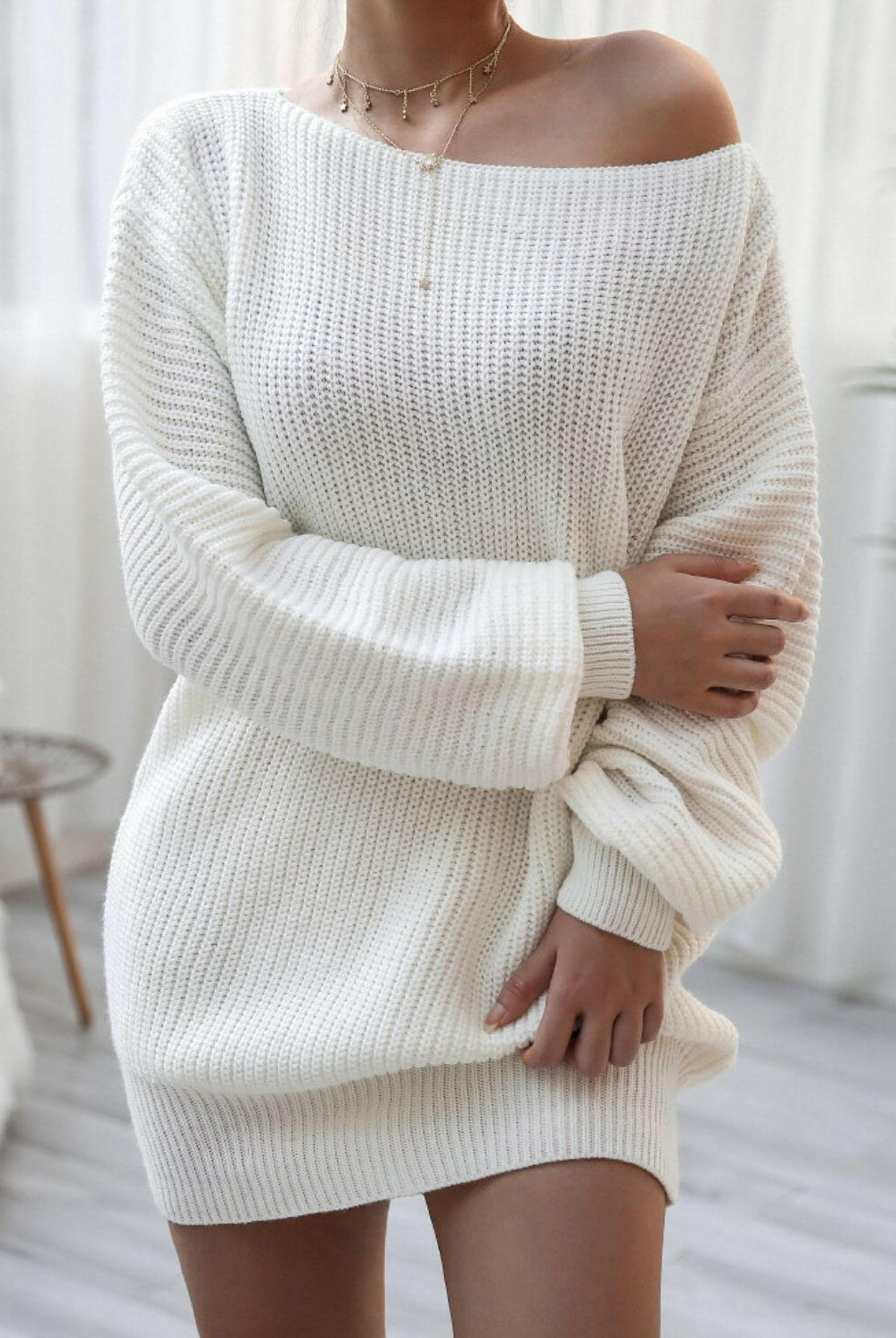 Balloon Sleeve Boat Neck Sweater Mini Dress-Krush Kandy, Women's Online Fashion Boutique Located in Phoenix, Arizona (Scottsdale Area)