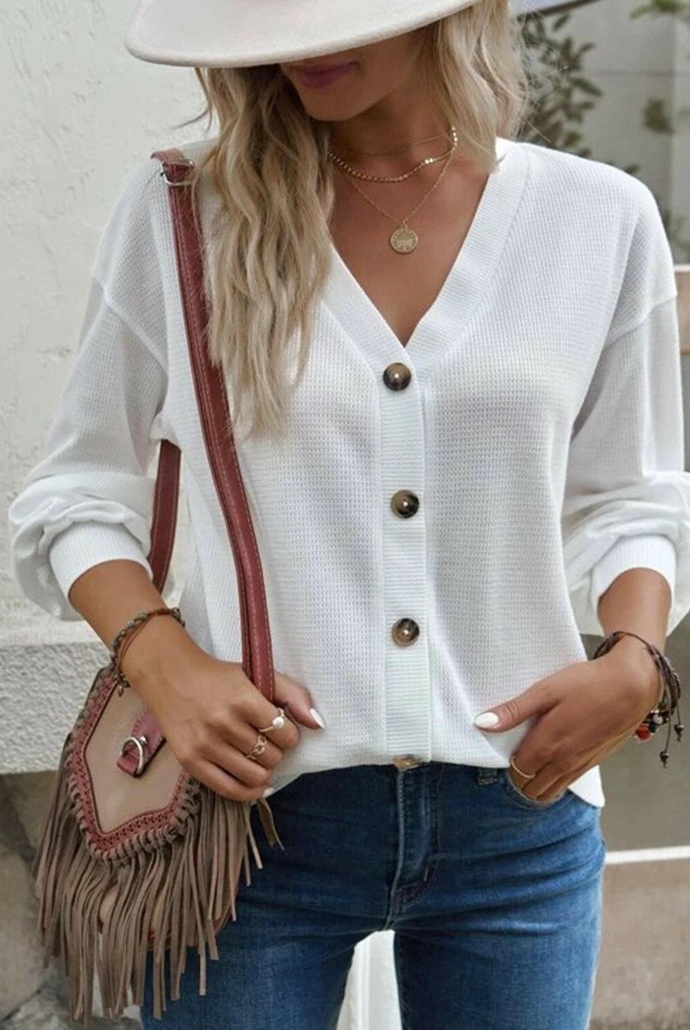 V-Neck Dropped Shoulder Blouse-Krush Kandy, Women's Online Fashion Boutique Located in Phoenix, Arizona (Scottsdale Area)