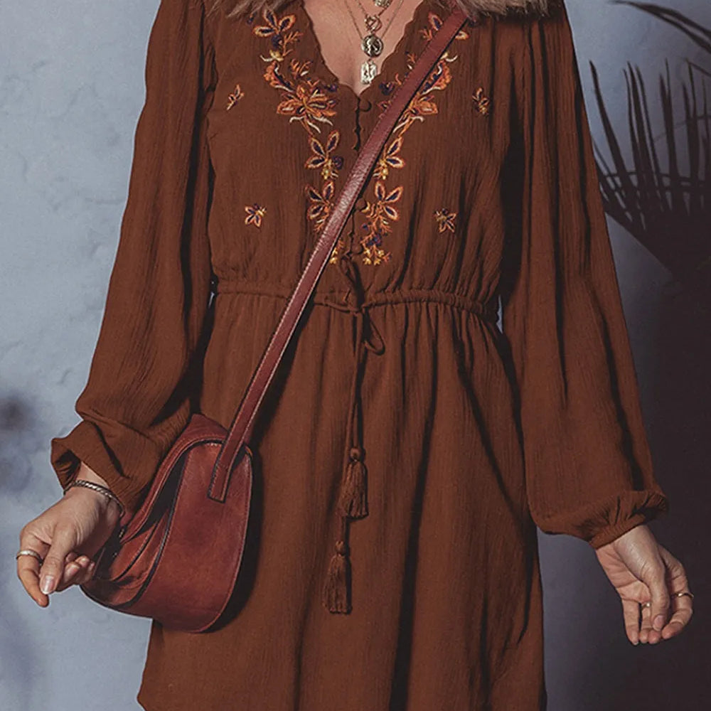 Floral Embroidered Long Sleeve Mini Dress-Dresses-Krush Kandy, Women's Online Fashion Boutique Located in Phoenix, Arizona (Scottsdale Area)