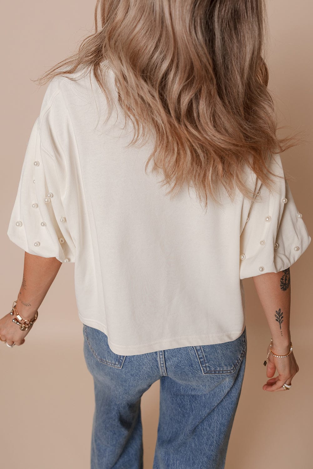 Pearl-Detail Puff Sleeve Top-Tops-Krush Kandy, Women's Online Fashion Boutique Located in Phoenix, Arizona (Scottsdale Area)