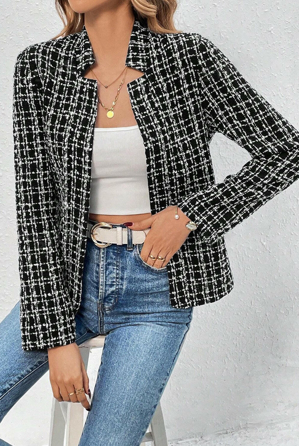 Plaid Open Front Long Sleeve Jacket-Krush Kandy, Women's Online Fashion Boutique Located in Phoenix, Arizona (Scottsdale Area)