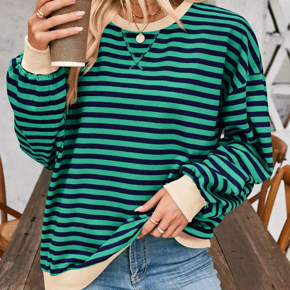 Lovelet Contrast Striped Long Sleeve Sweatshirt-Sweaters-Krush Kandy, Women's Online Fashion Boutique Located in Phoenix, Arizona (Scottsdale Area)