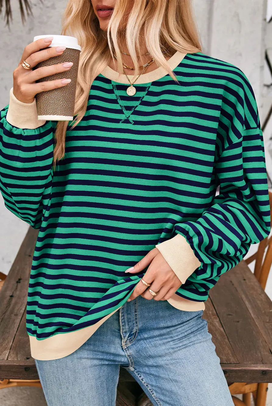 Lovelet Contrast Striped Long Sleeve Sweatshirt-Sweaters-Krush Kandy, Women's Online Fashion Boutique Located in Phoenix, Arizona (Scottsdale Area)