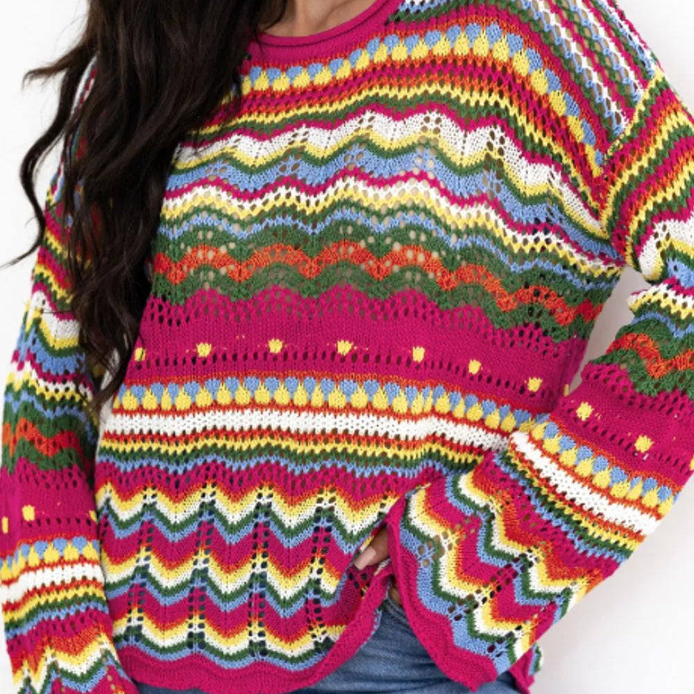 Sunburst Stitches Knit Sweater-Sweaters-Krush Kandy, Women's Online Fashion Boutique Located in Phoenix, Arizona (Scottsdale Area)