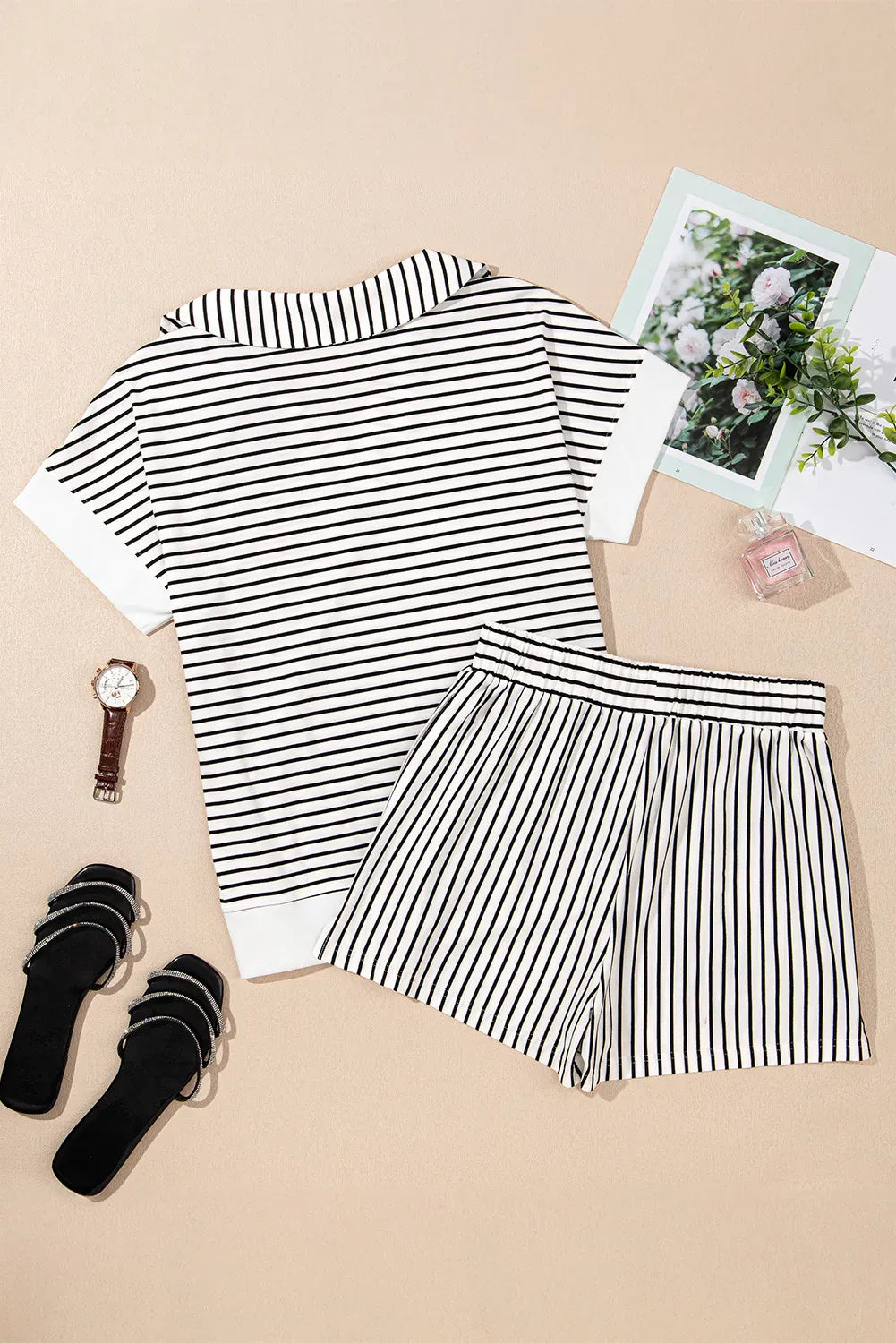 Striped V-Neck Polo Top & Shorts Set-2 Piece Outfit Sets-Krush Kandy, Women's Online Fashion Boutique Located in Phoenix, Arizona (Scottsdale Area)