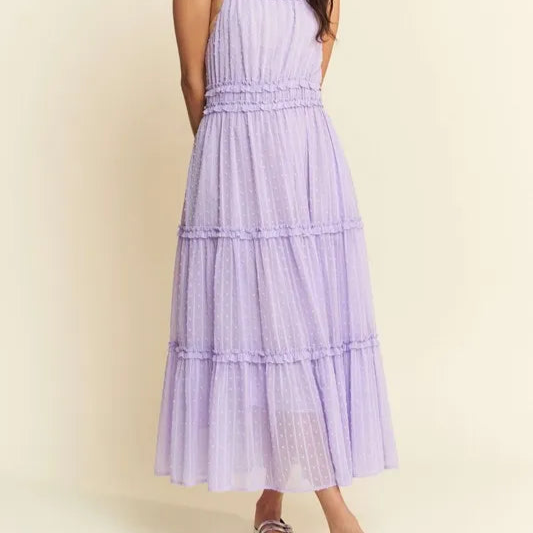 Davi & Dani Texture Swiss Dot Ruffle Square Neck Midi Dress-Dresses-Krush Kandy, Women's Online Fashion Boutique Located in Phoenix, Arizona (Scottsdale Area)