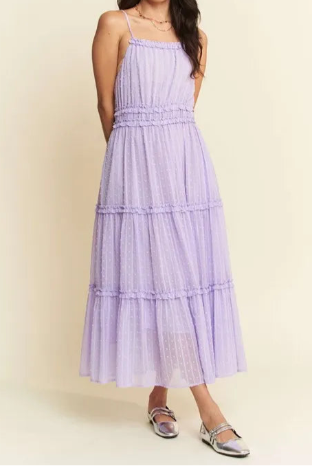 Davi & Dani Texture Swiss Dot Ruffle Square Neck Midi Dress-Dresses-Krush Kandy, Women's Online Fashion Boutique Located in Phoenix, Arizona (Scottsdale Area)