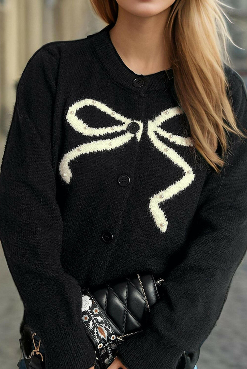 Bow Button Down Round Neck Cardigan-Krush Kandy, Women's Online Fashion Boutique Located in Phoenix, Arizona (Scottsdale Area)