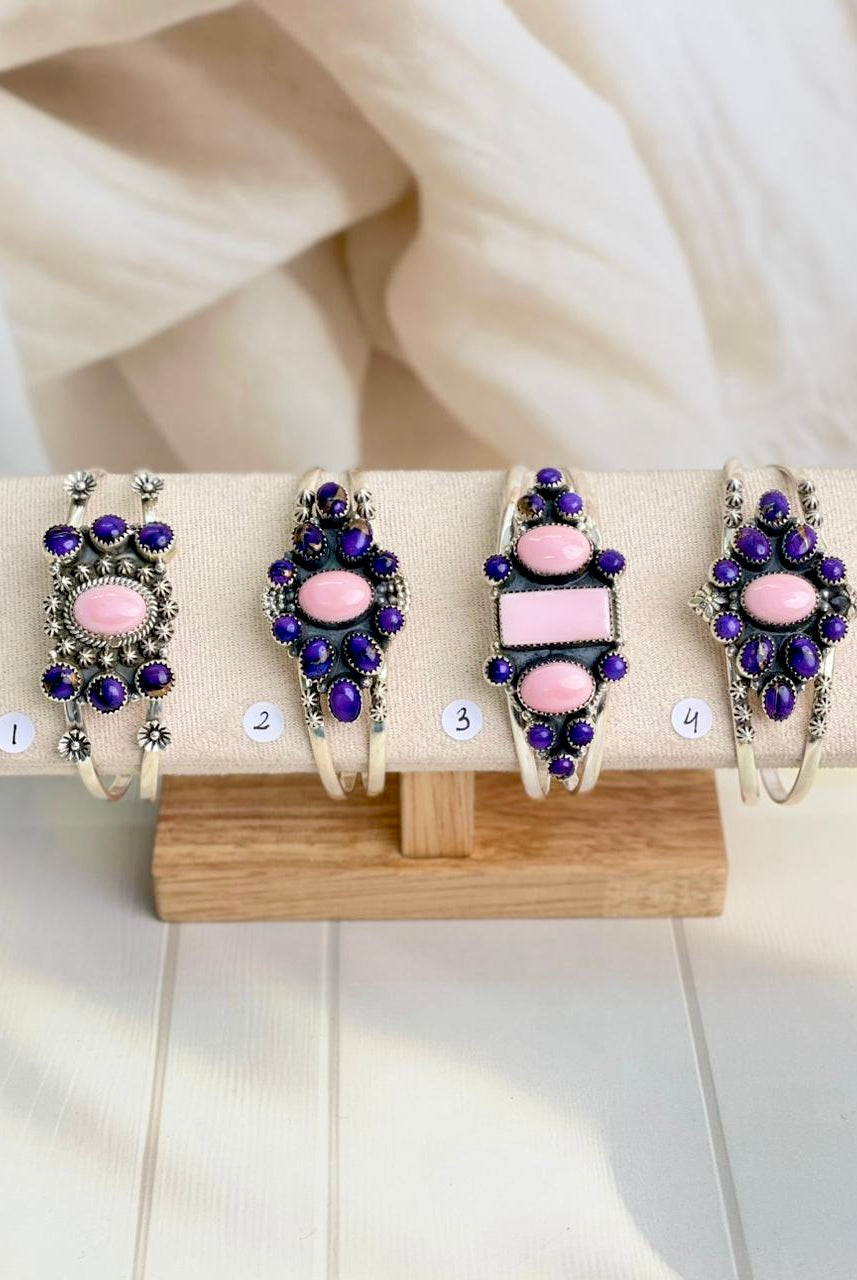 Pink Conch & Berry Dahlia Cluster Cuffs-Bracelets-Krush Kandy, Women's Online Fashion Boutique Located in Phoenix, Arizona (Scottsdale Area)