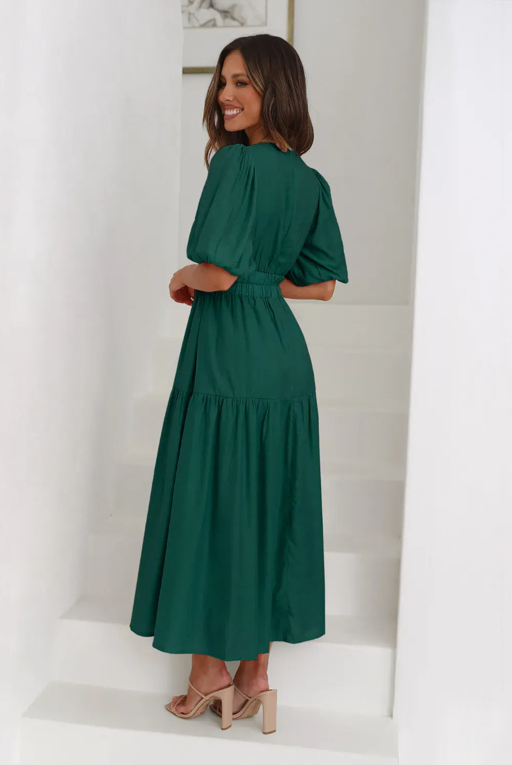 Tiered Surplice Half Sleeve Midi Dress-dress-Krush Kandy, Women's Online Fashion Boutique Located in Phoenix, Arizona (Scottsdale Area)