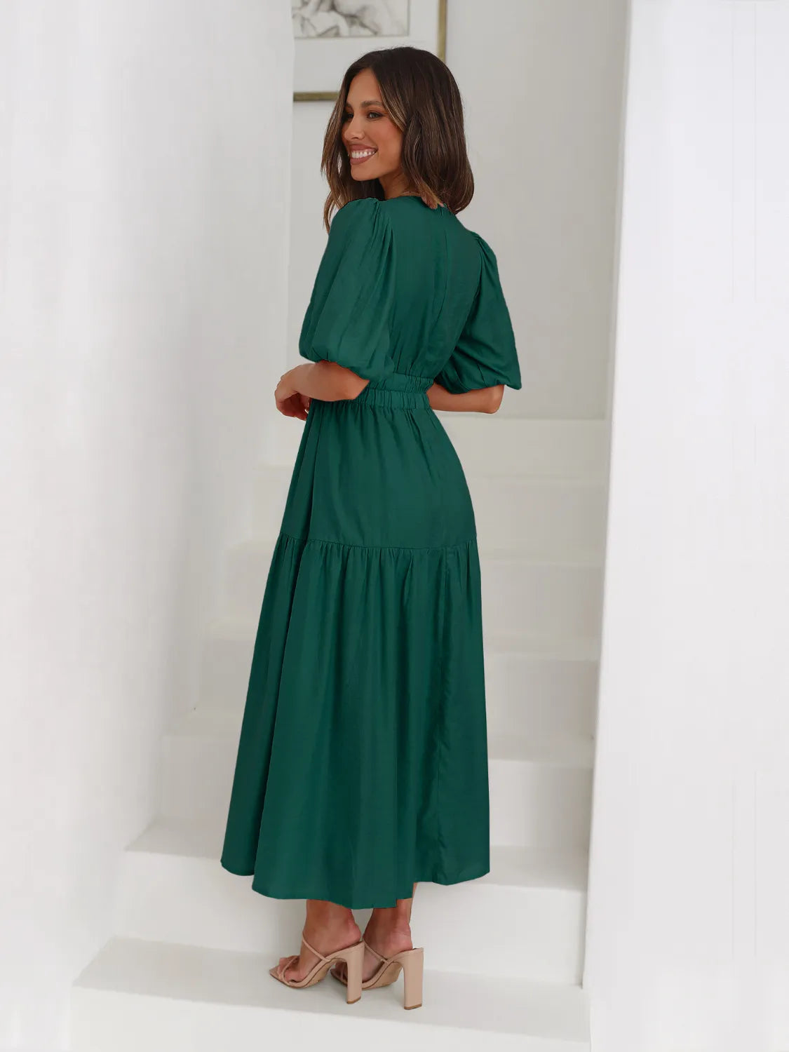 Tiered Surplice Half Sleeve Midi Dress-dress-Krush Kandy, Women's Online Fashion Boutique Located in Phoenix, Arizona (Scottsdale Area)