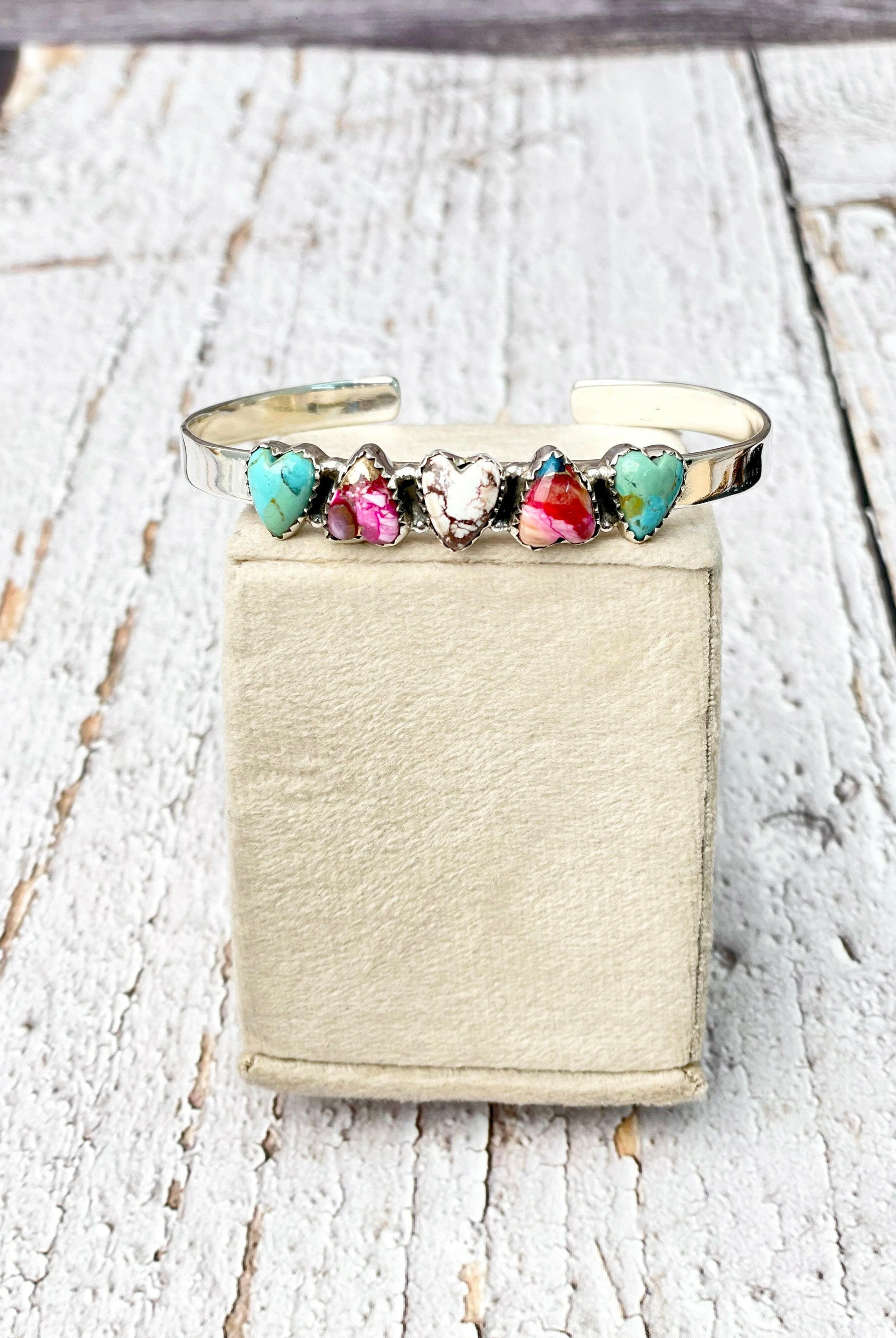 Wild About You Multi Stone Heart Cuff-Bracelets-Krush Kandy, Women's Online Fashion Boutique Located in Phoenix, Arizona (Scottsdale Area)