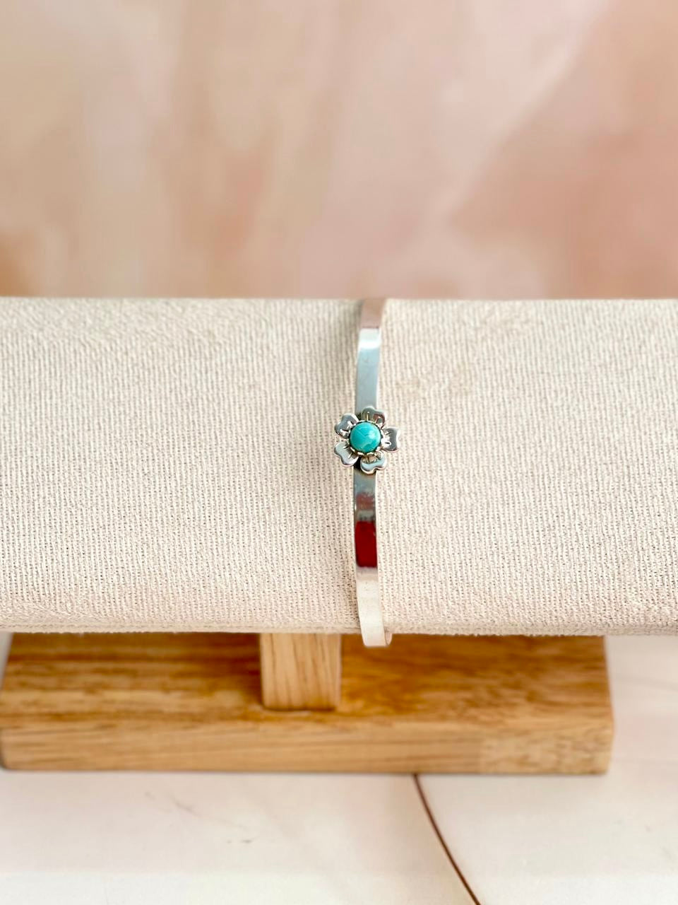 Delicate Silver & Turquoise Flower Bangle-Bracelets-Krush Kandy, Women's Online Fashion Boutique Located in Phoenix, Arizona (Scottsdale Area)