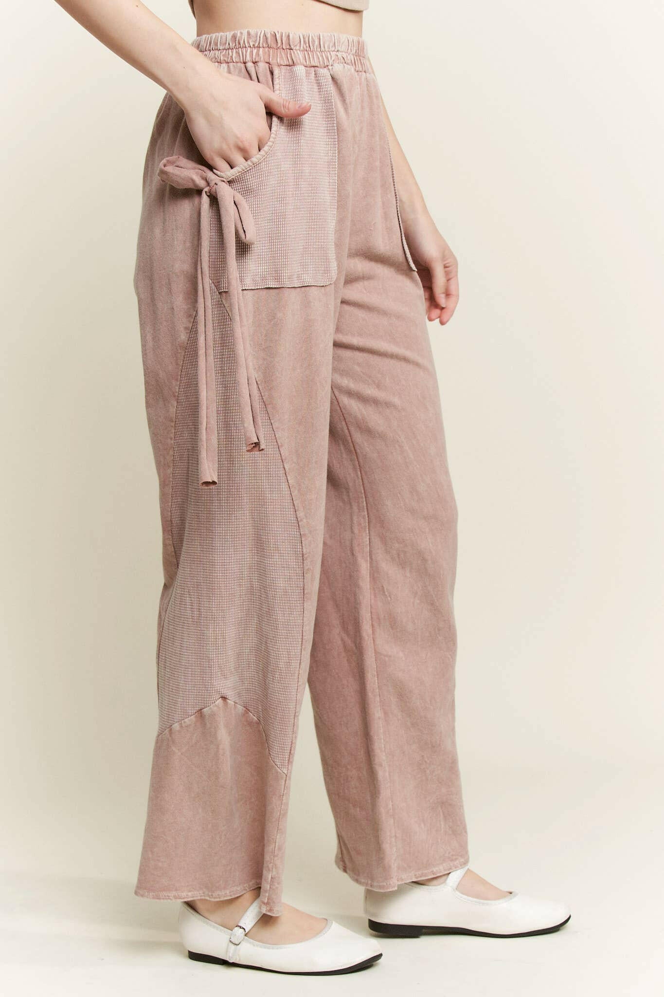 J.HER Mineral Wash Side Ribbon Bow pants-Pants-Krush Kandy, Women's Online Fashion Boutique Located in Phoenix, Arizona (Scottsdale Area)