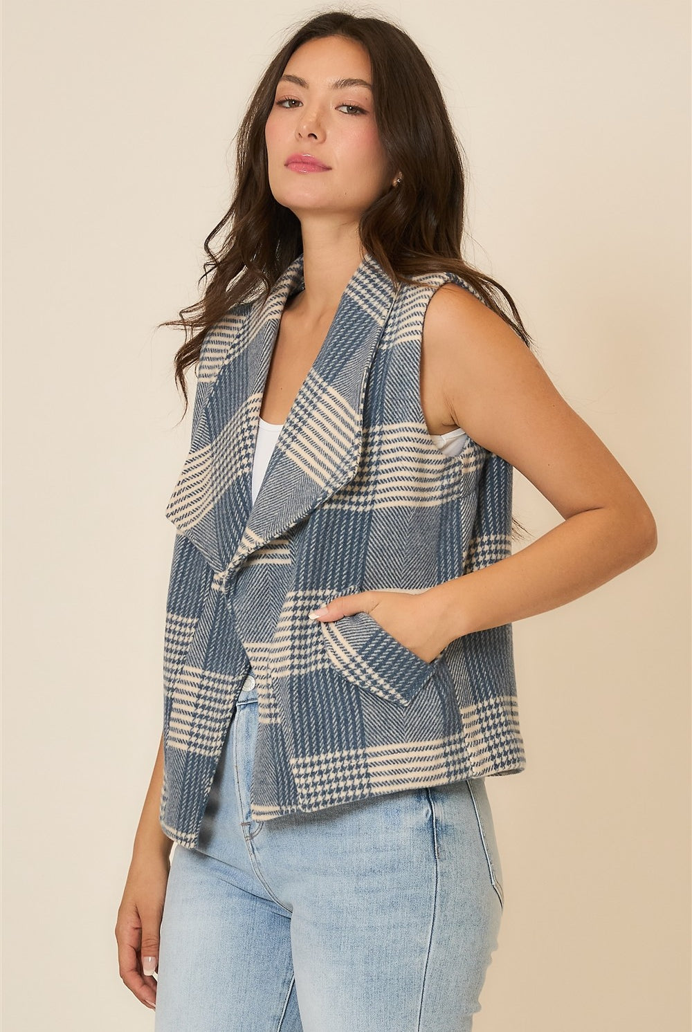 Plaid Open Front Sleeveless Jacket-Vests-Krush Kandy, Women's Online Fashion Boutique Located in Phoenix, Arizona (Scottsdale Area)