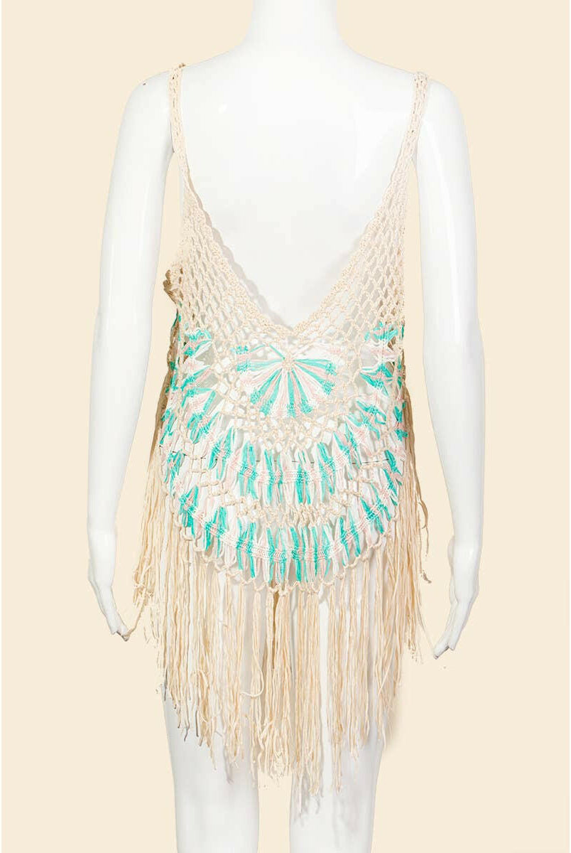 Floral Net Fringe Cover Up-Tops-Krush Kandy, Women's Online Fashion Boutique Located in Phoenix, Arizona (Scottsdale Area)