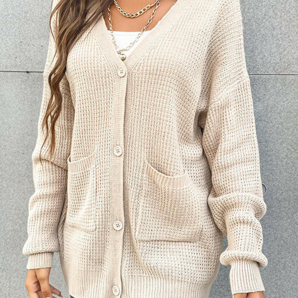 Perfee Button Front Drop Shoulder Waffle Cardigan-Krush Kandy, Women's Online Fashion Boutique Located in Phoenix, Arizona (Scottsdale Area)