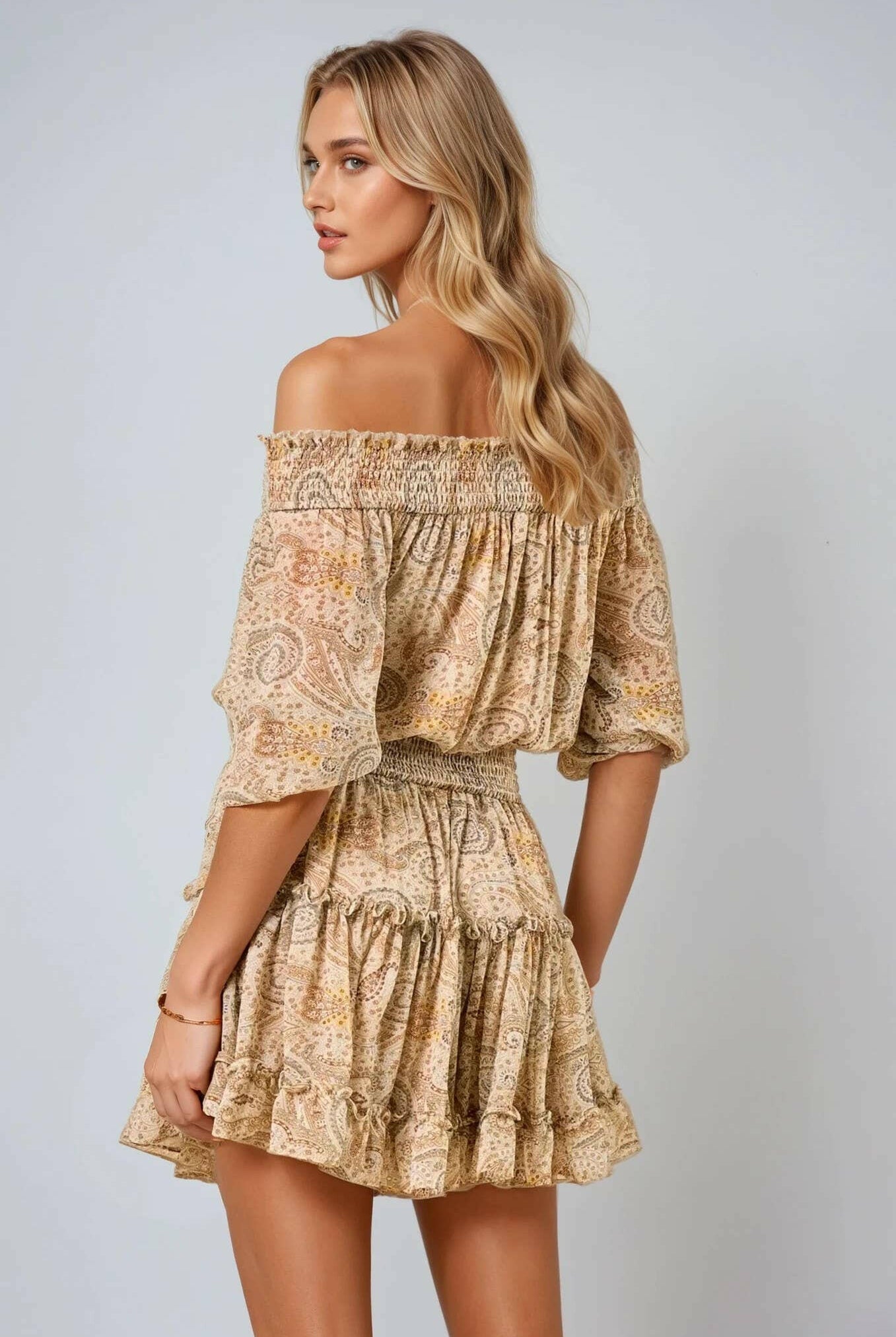 Boho Belle Off-Shoulder Mini Dress-Dresses-Krush Kandy, Women's Online Fashion Boutique Located in Phoenix, Arizona (Scottsdale Area)