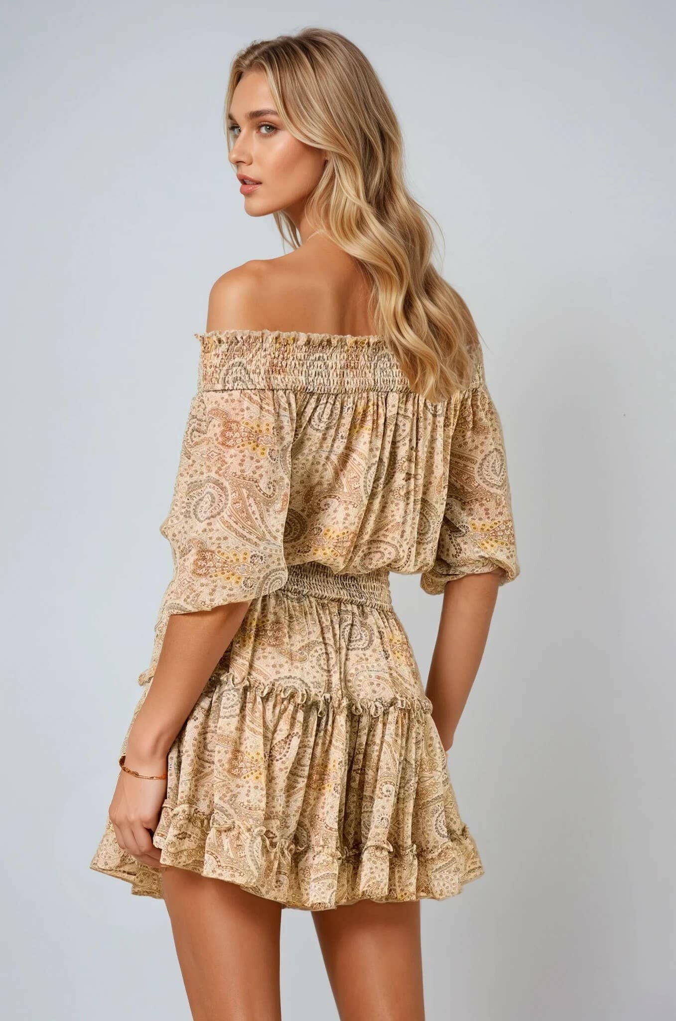 Boho Belle Off-Shoulder Mini Dress-Dresses-Krush Kandy, Women's Online Fashion Boutique Located in Phoenix, Arizona (Scottsdale Area)
