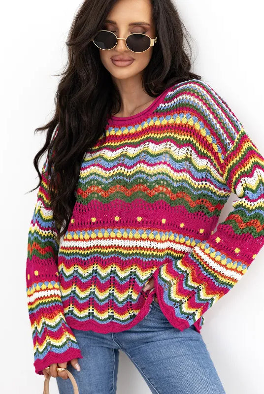 Sunburst Stitches Knit Sweater-Sweaters-Krush Kandy, Women's Online Fashion Boutique Located in Phoenix, Arizona (Scottsdale Area)