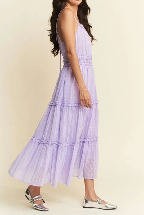 Davi & Dani Texture Swiss Dot Ruffle Square Neck Midi Dress-Dresses-Krush Kandy, Women's Online Fashion Boutique Located in Phoenix, Arizona (Scottsdale Area)