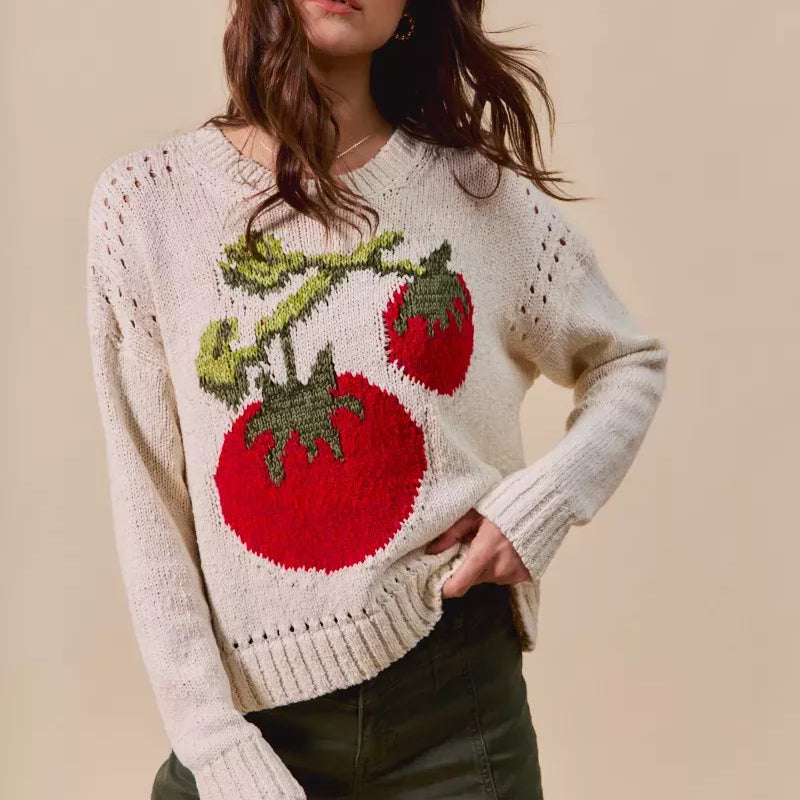 SO ME Vegetable Round Neck Long Sleeve Sweater-Sweater-Krush Kandy, Women's Online Fashion Boutique Located in Phoenix, Arizona (Scottsdale Area)