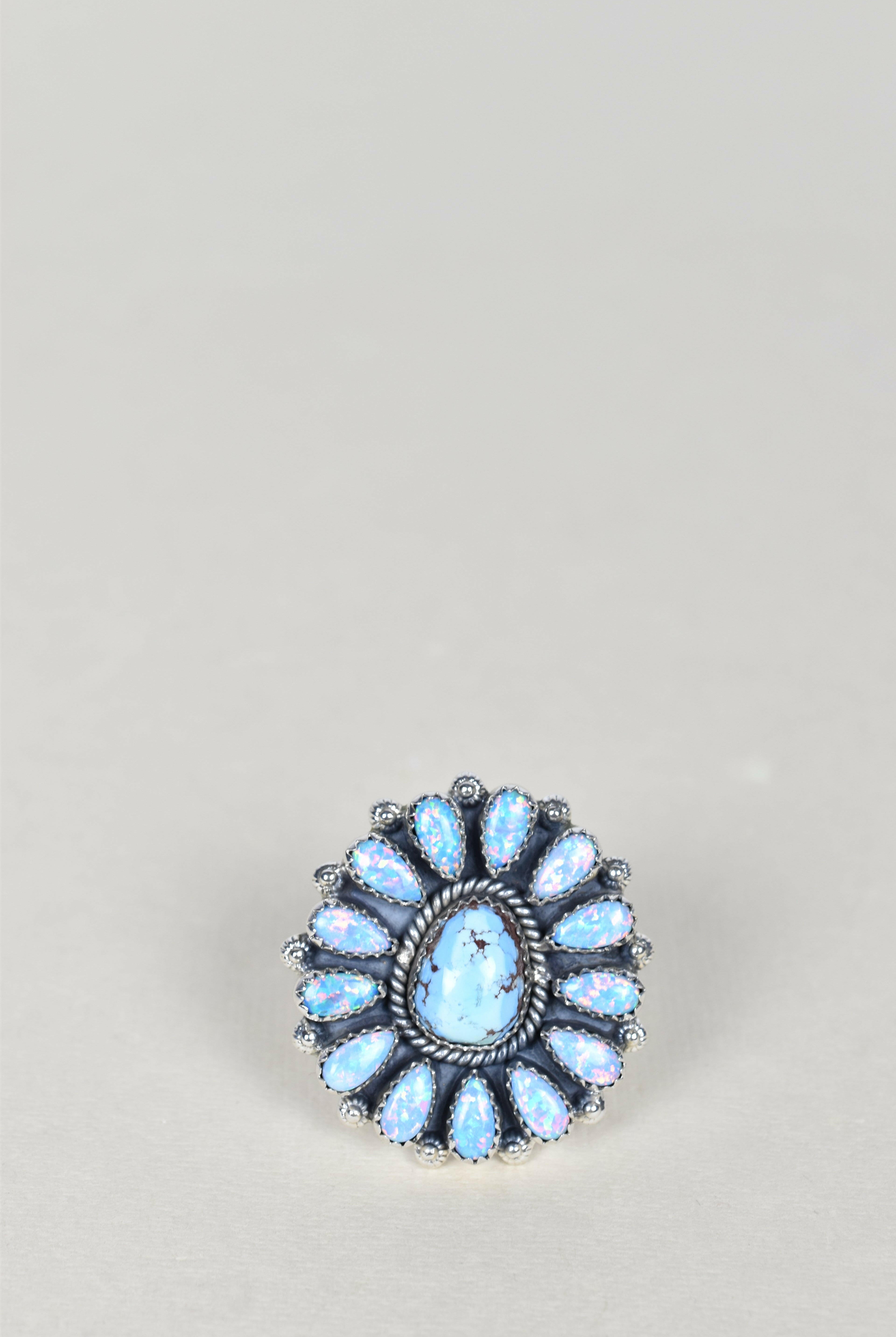 Light Blue Opal & Golden Hills One of A Kind Ring-Cluster Rings-Krush Kandy, Women's Online Fashion Boutique Located in Phoenix, Arizona (Scottsdale Area)