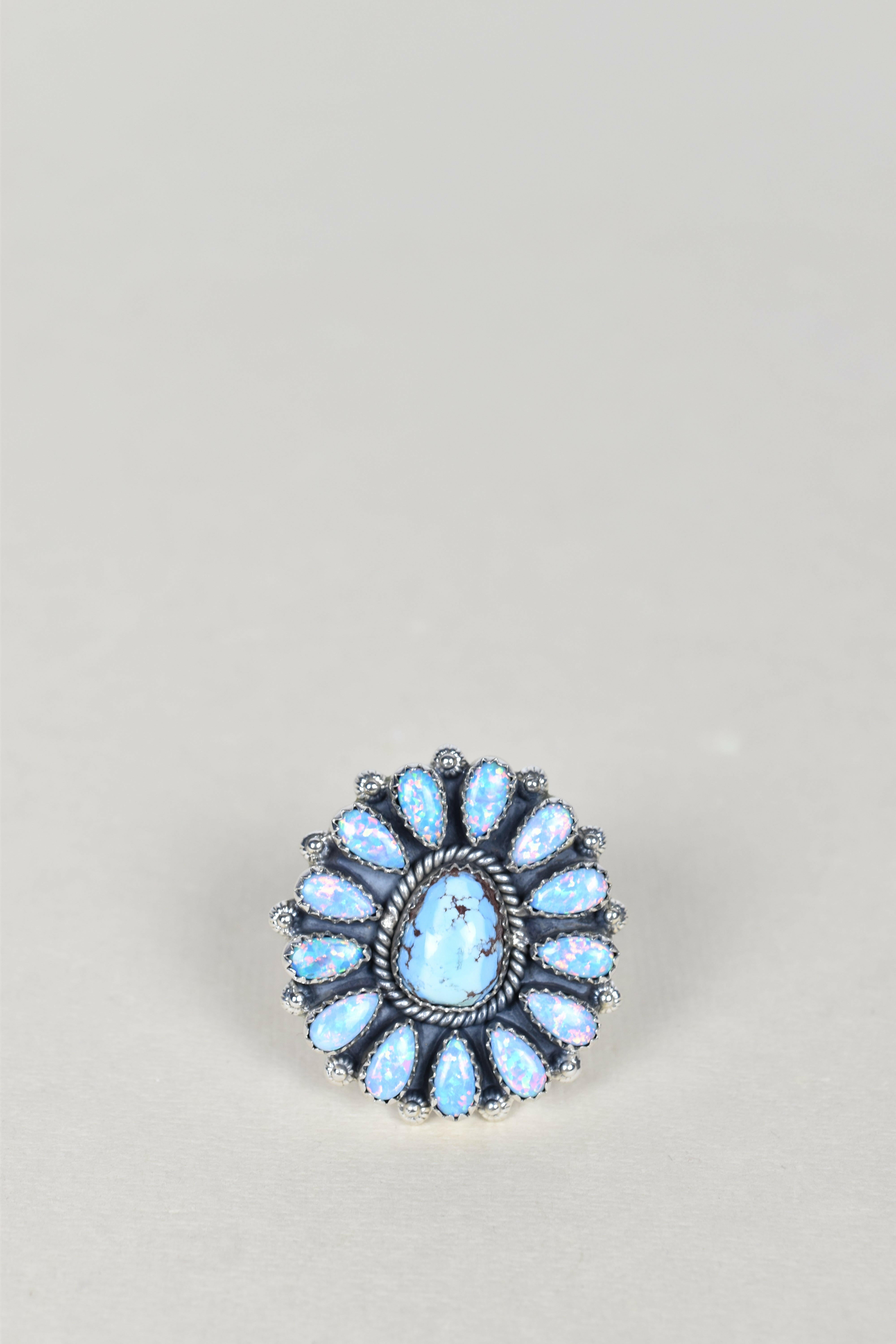 Light Blue Opal & Golden Hills One of A Kind Ring-Cluster Rings-Krush Kandy, Women's Online Fashion Boutique Located in Phoenix, Arizona (Scottsdale Area)