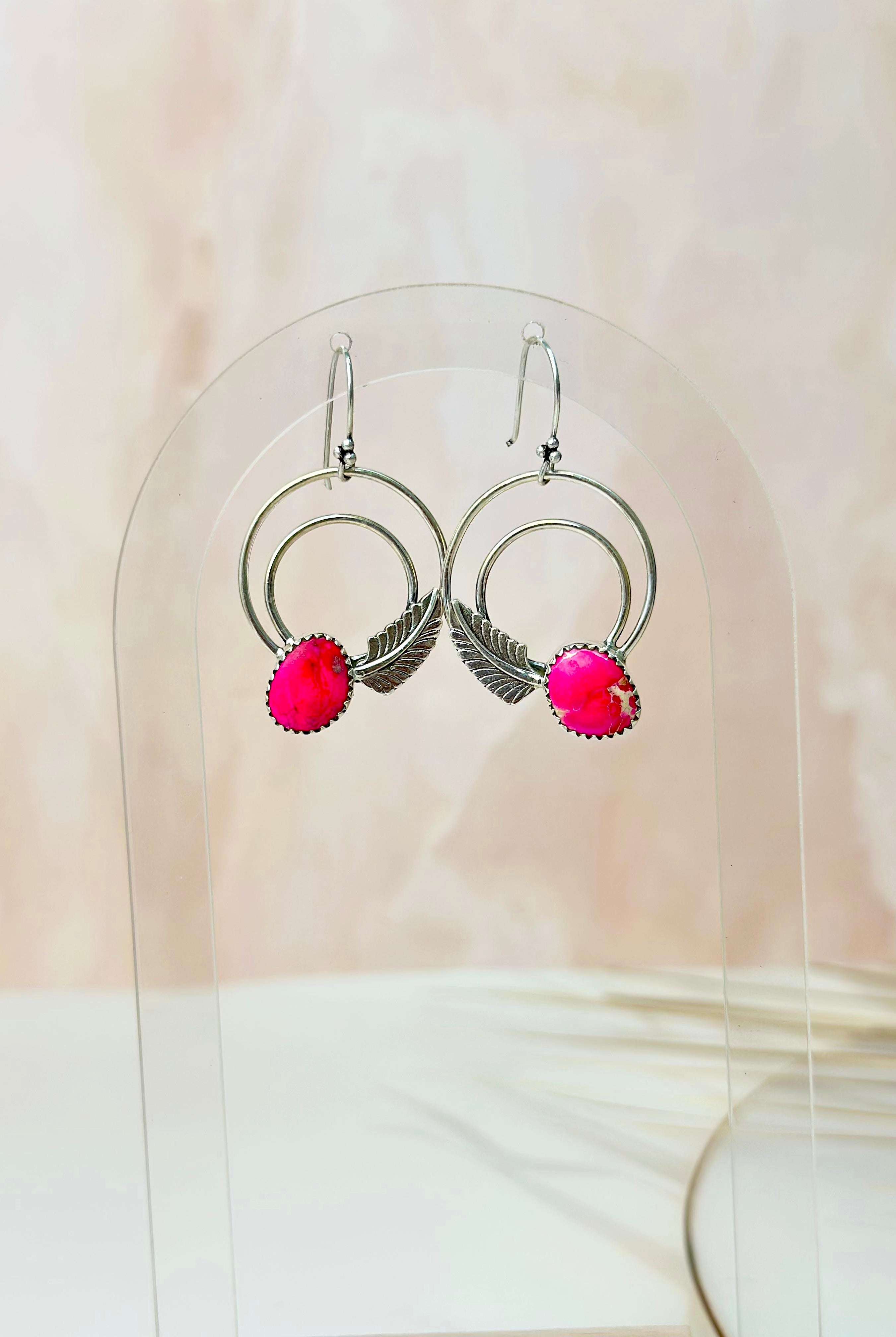 Light As A Feather Sterling Jasper Single Stone Hoops-Earrings-Krush Kandy, Women's Online Fashion Boutique Located in Phoenix, Arizona (Scottsdale Area)