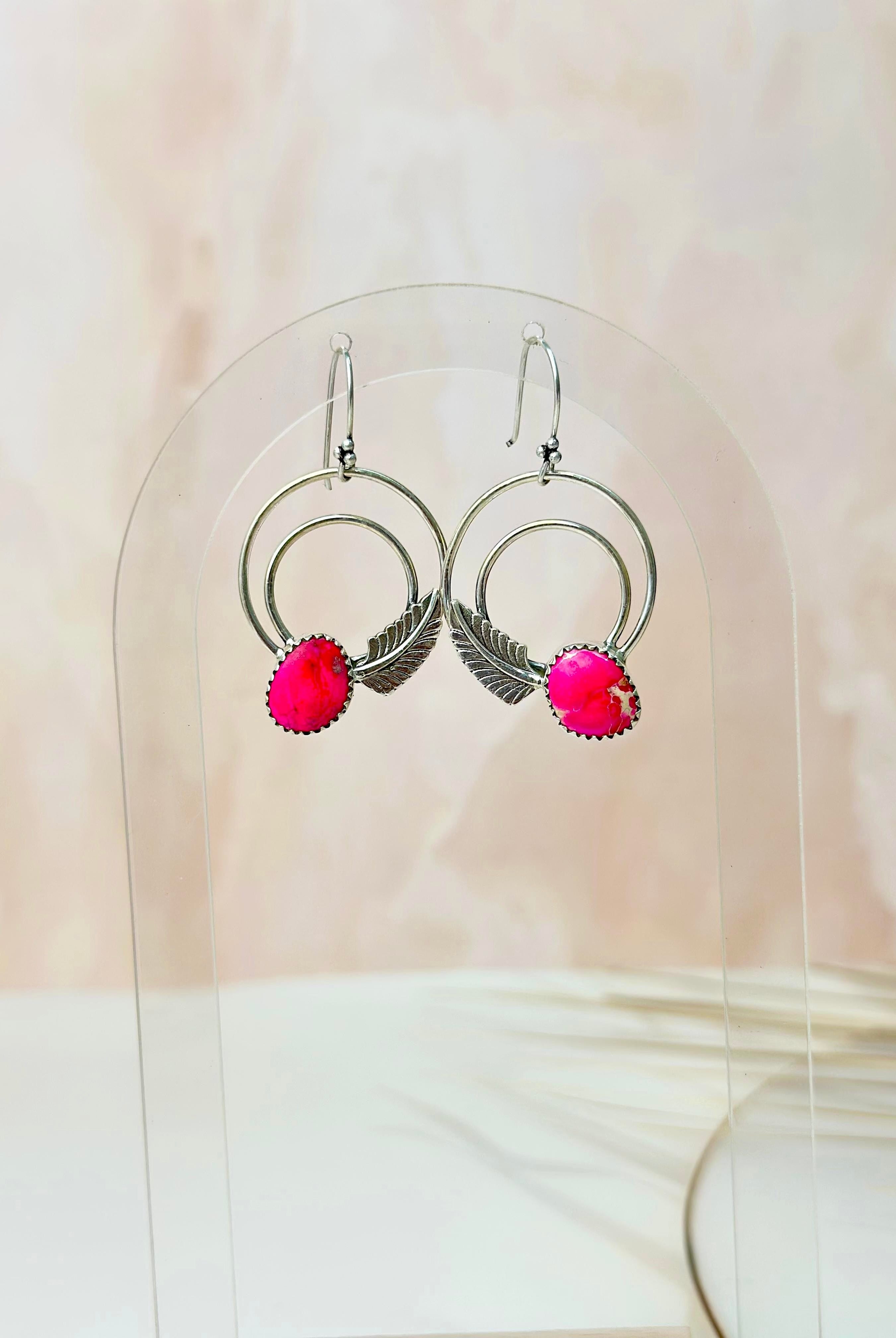 Light As A Feather Sterling Jasper Single Stone Hoops-Earrings-Krush Kandy, Women's Online Fashion Boutique Located in Phoenix, Arizona (Scottsdale Area)