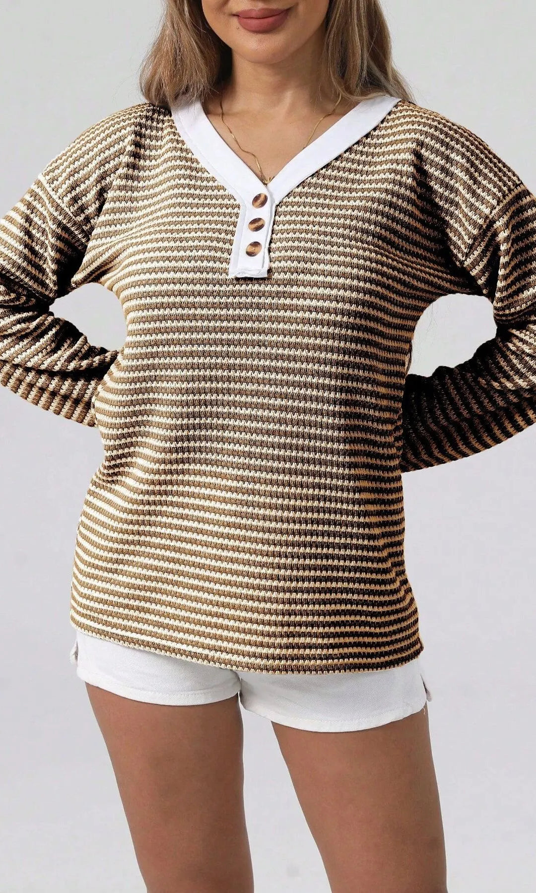 Striped Button Detail Long Sleeve Top-Long Sleeve Tops-Krush Kandy, Women's Online Fashion Boutique Located in Phoenix, Arizona (Scottsdale Area)