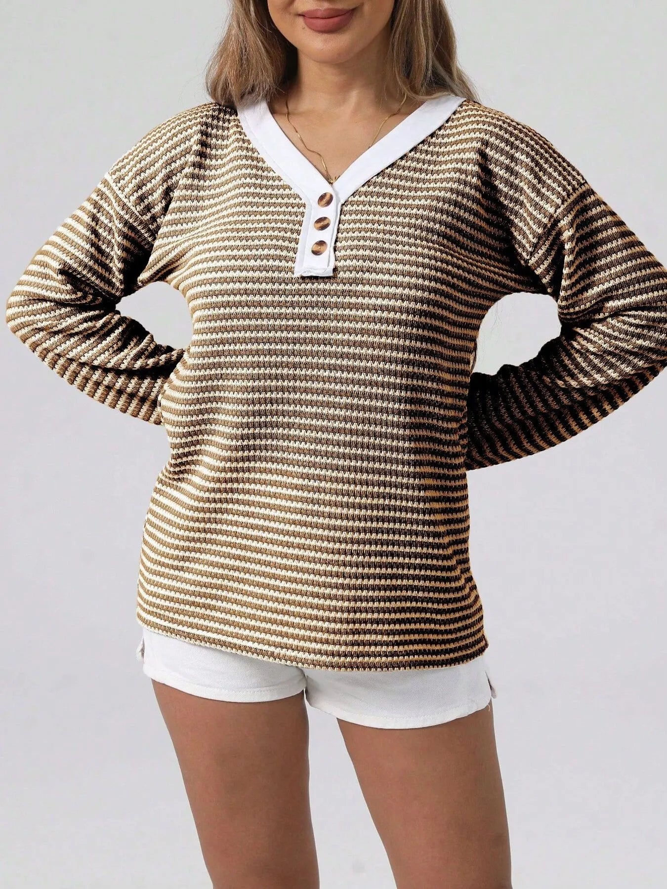 Striped Button Detail Long Sleeve Top-Long Sleeve Tops-Krush Kandy, Women's Online Fashion Boutique Located in Phoenix, Arizona (Scottsdale Area)