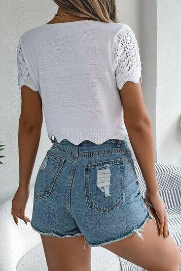 Tied Openwork Short Sleeve Cardigan-Krush Kandy, Women's Online Fashion Boutique Located in Phoenix, Arizona (Scottsdale Area)