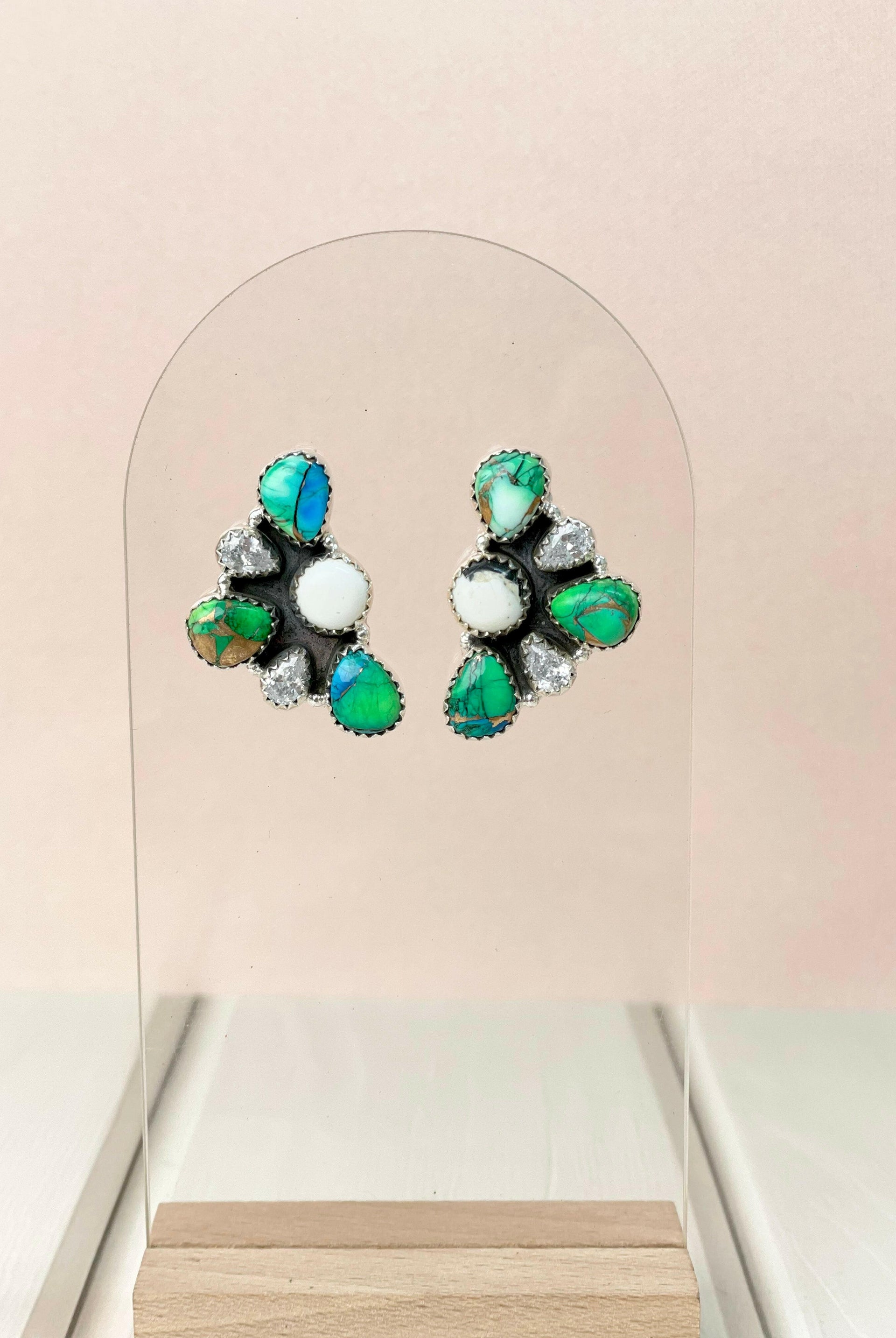 Peacock Dahlia Half Daisy Cluster Studs-Earrings-Krush Kandy, Women's Online Fashion Boutique Located in Phoenix, Arizona (Scottsdale Area)