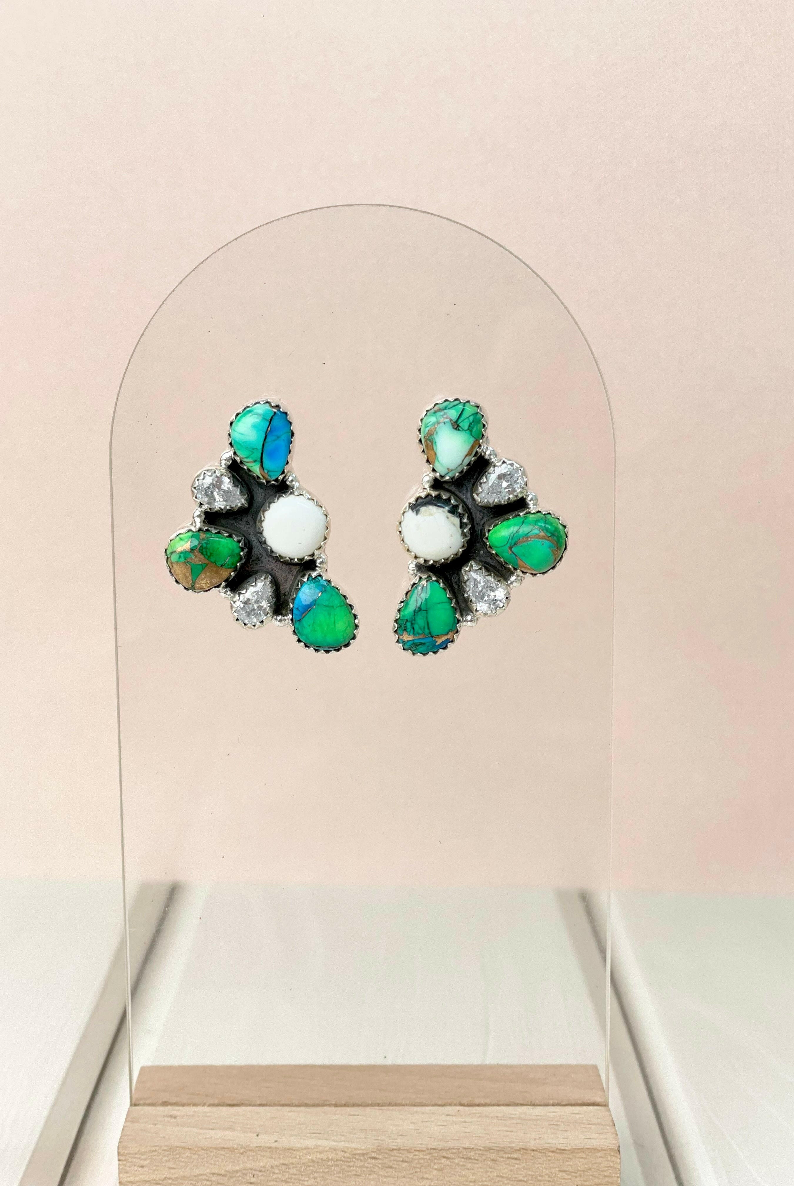Peacock Dahlia Half Daisy Cluster Studs-Earrings-Krush Kandy, Women's Online Fashion Boutique Located in Phoenix, Arizona (Scottsdale Area)