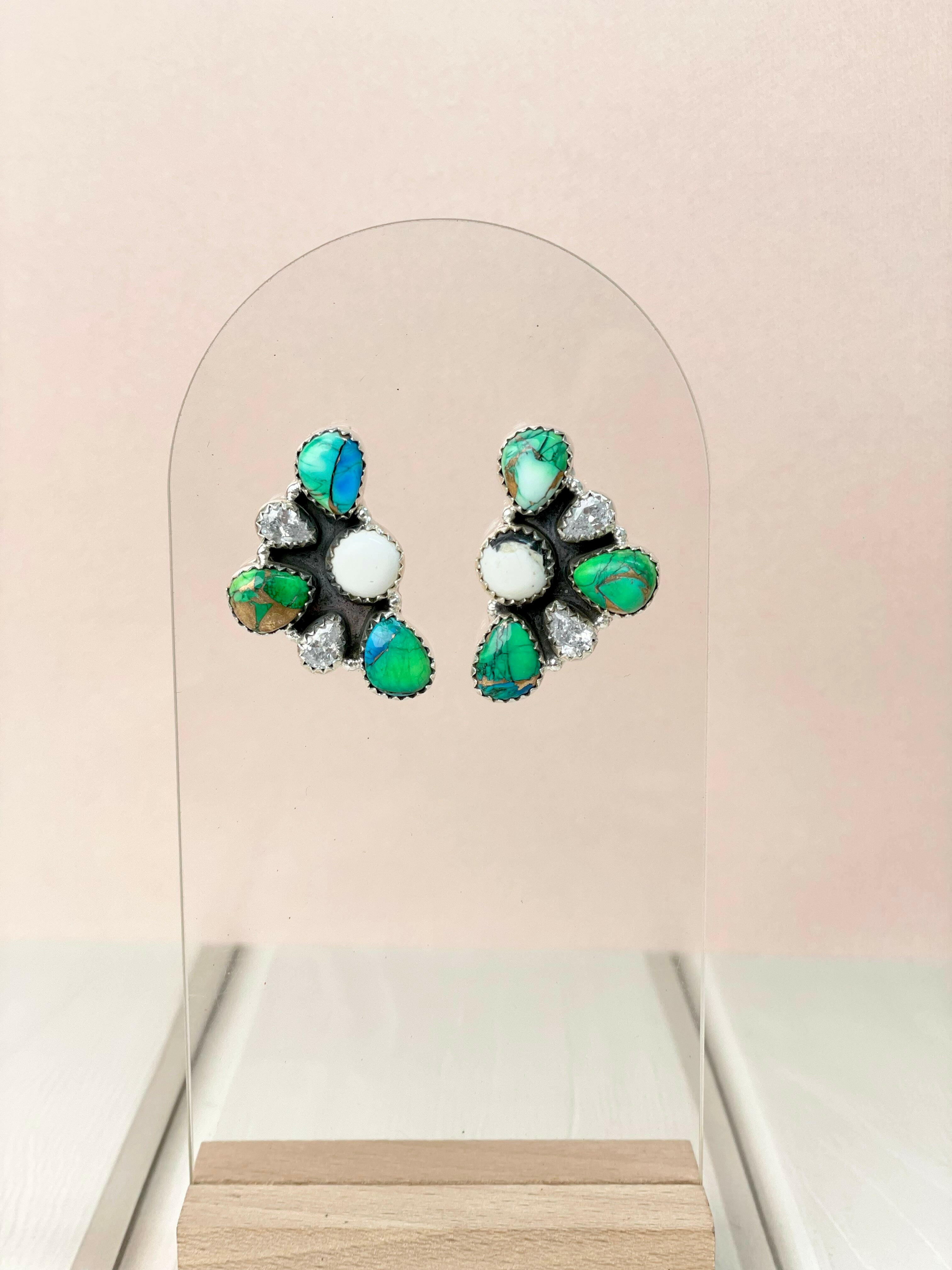 Peacock Dahlia Half Daisy Cluster Studs-Earrings-Krush Kandy, Women's Online Fashion Boutique Located in Phoenix, Arizona (Scottsdale Area)