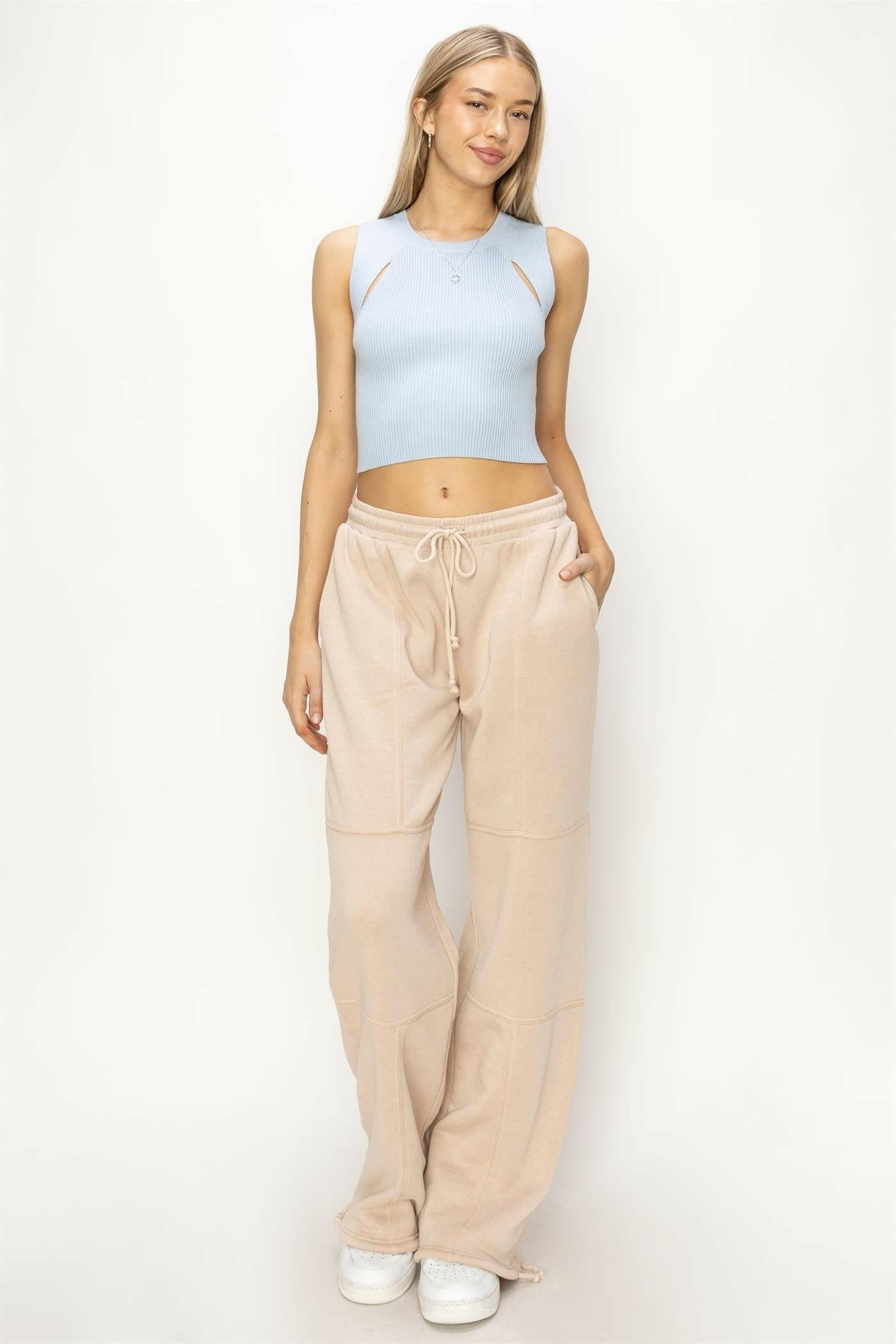 High Waist Wide Leg Drawstring Pants-Bottoms-Krush Kandy, Women's Online Fashion Boutique Located in Phoenix, Arizona (Scottsdale Area)