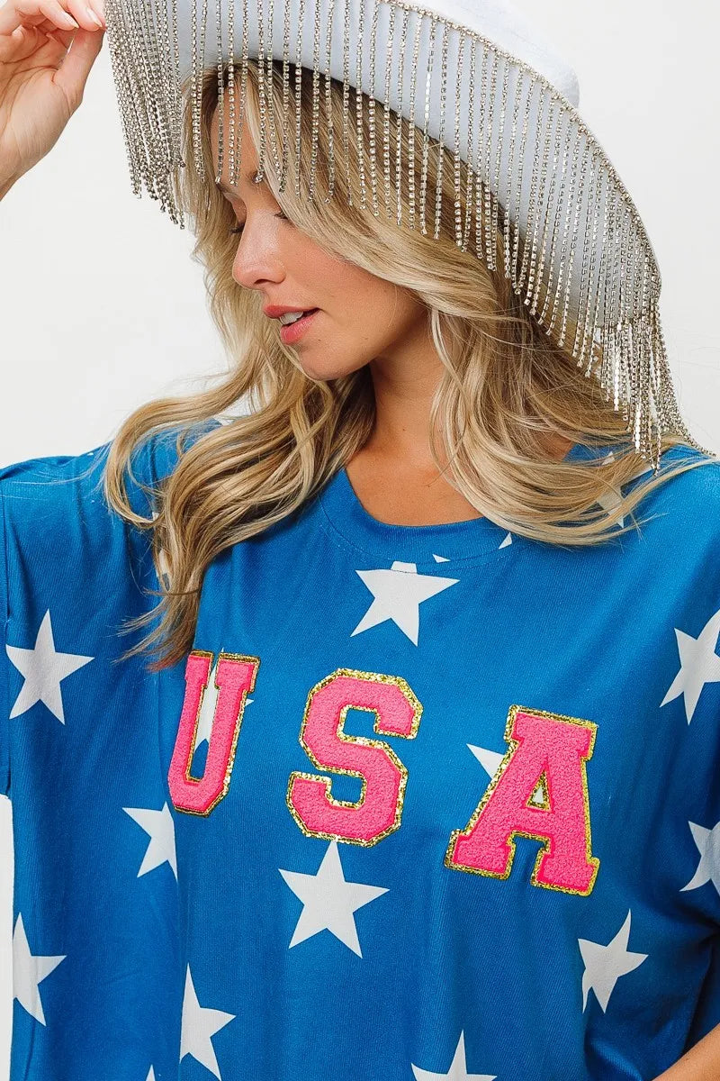 BiBi Fourth Of July Star Knit T-Shirt-Tops-Krush Kandy, Women's Online Fashion Boutique Located in Phoenix, Arizona (Scottsdale Area)