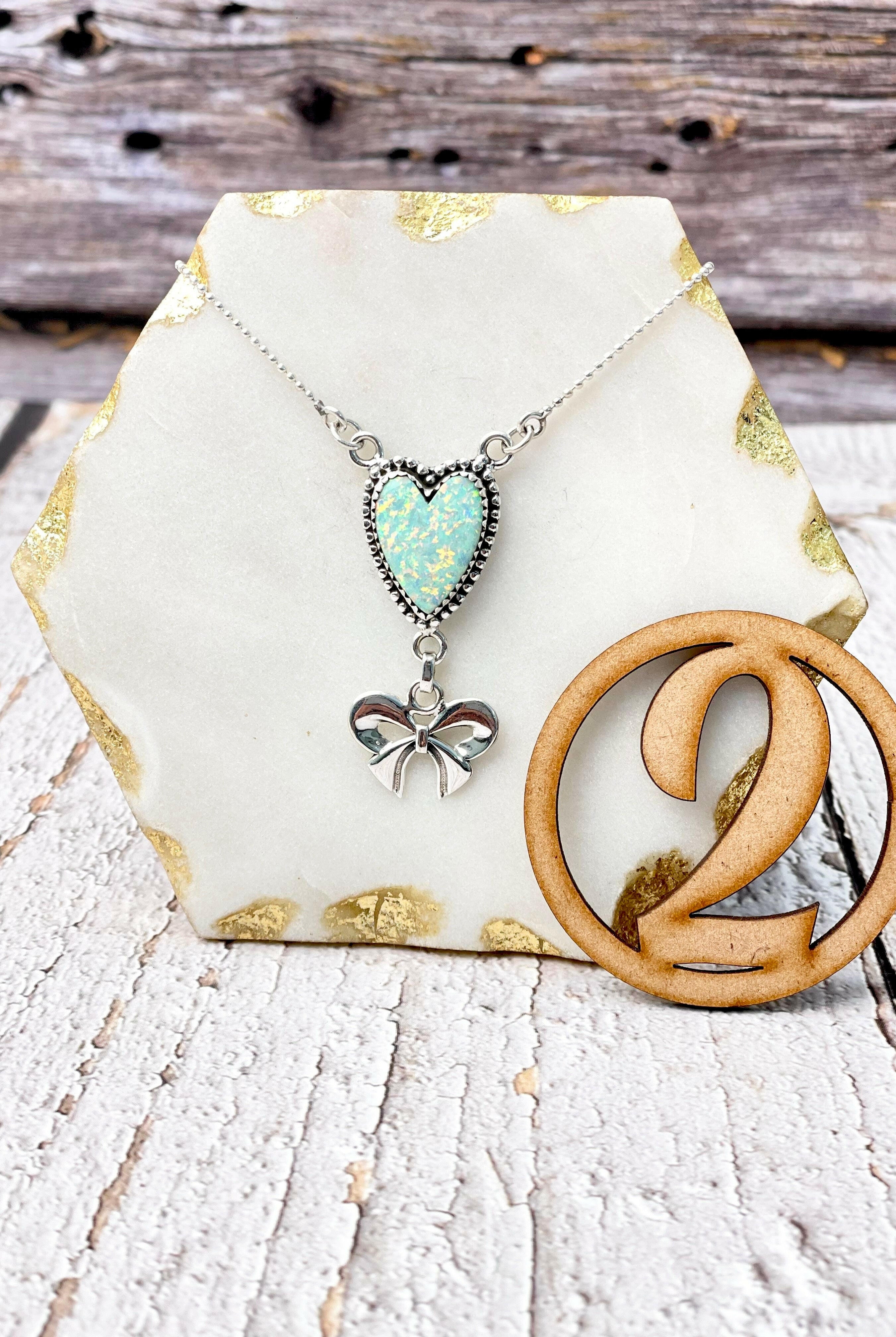 Heart Slab & Bow Necklace-Necklaces-Krush Kandy, Women's Online Fashion Boutique Located in Phoenix, Arizona (Scottsdale Area)
