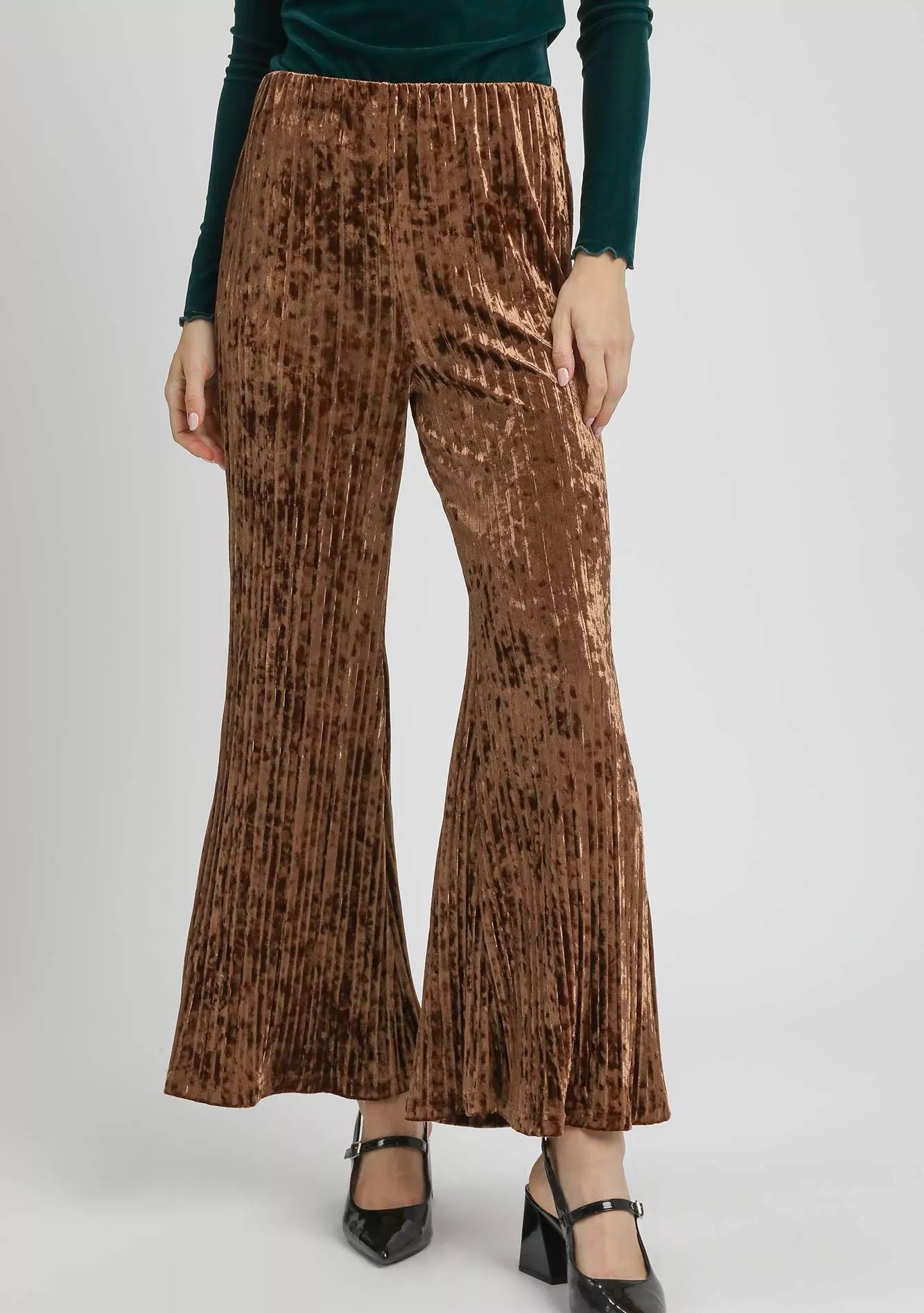 Umgee Velvet Pleated Wide Leg Pants-Pants-Krush Kandy, Women's Online Fashion Boutique Located in Phoenix, Arizona (Scottsdale Area)