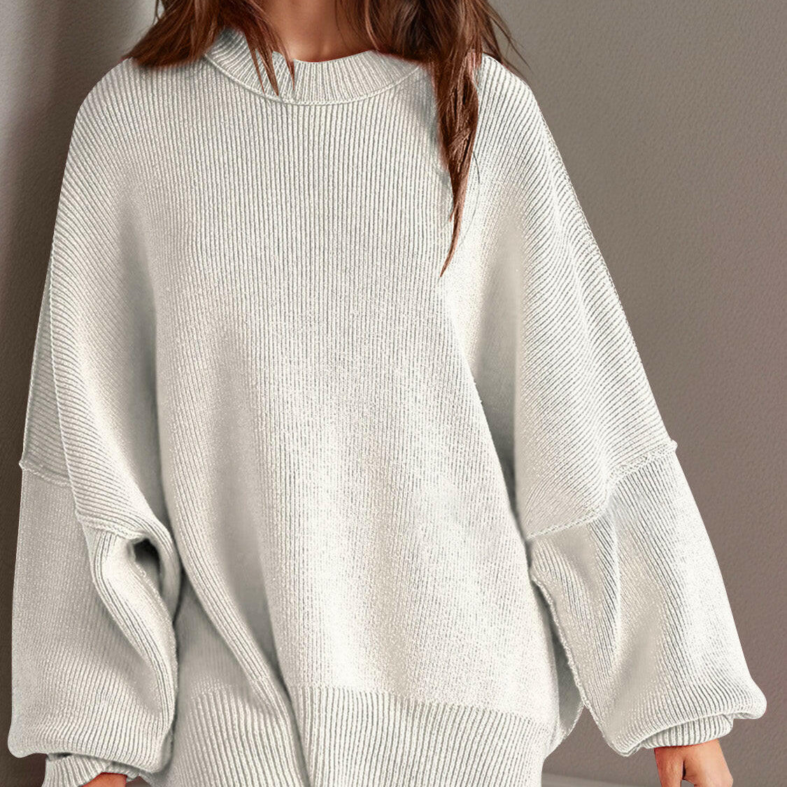 Double Take Side Slit Round Neck Long Sleeve Sweater-Sweaters-Krush Kandy, Women's Online Fashion Boutique Located in Phoenix, Arizona (Scottsdale Area)