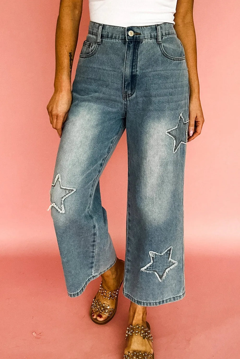Star Embroidered High Waist Wide Leg Jeans-Jeans-Krush Kandy, Women's Online Fashion Boutique Located in Phoenix, Arizona (Scottsdale Area)