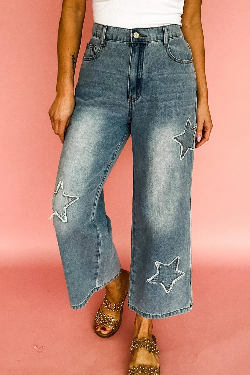 Star Embroidered High Waist Wide Leg Jeans-Jeans-Krush Kandy, Women's Online Fashion Boutique Located in Phoenix, Arizona (Scottsdale Area)