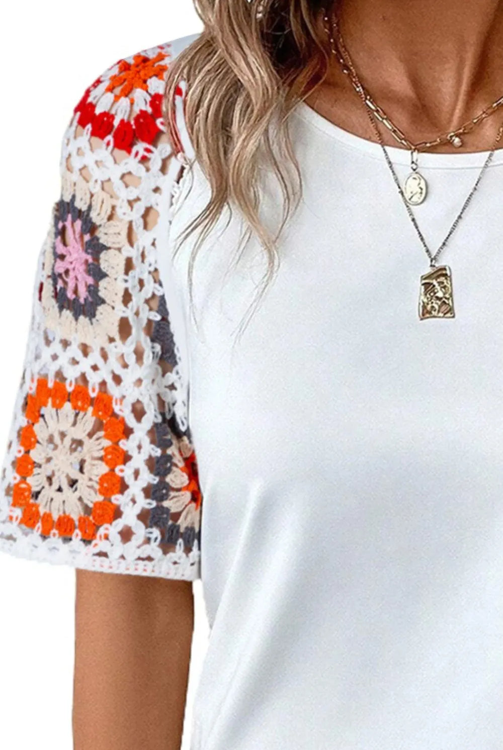 Retro Bloom Crochet Sleeve Tee-Tops-Krush Kandy, Women's Online Fashion Boutique Located in Phoenix, Arizona (Scottsdale Area)